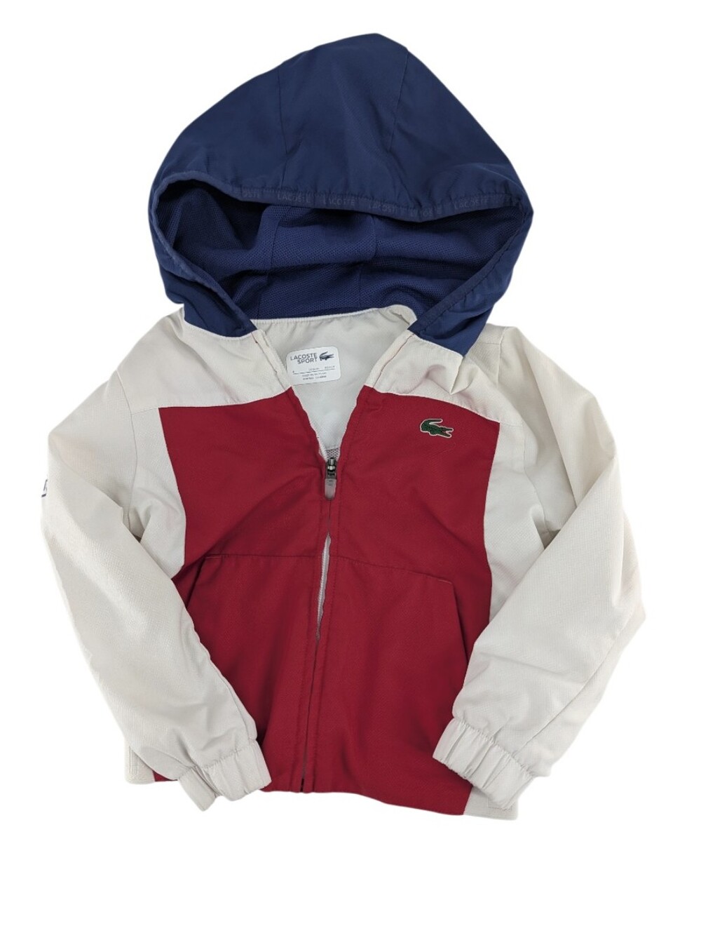 Lacoste Kids Red & Navy Colorblock Hooded Windbreaker Kids Jacket Size 4t